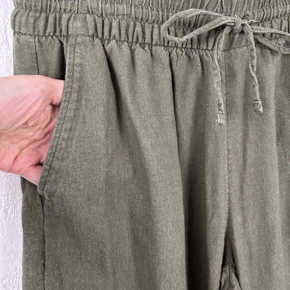Banana Republic Women Wide Leg Crop Pants Linen Baggy Boho Army Green Medium - Picture 2 of 8